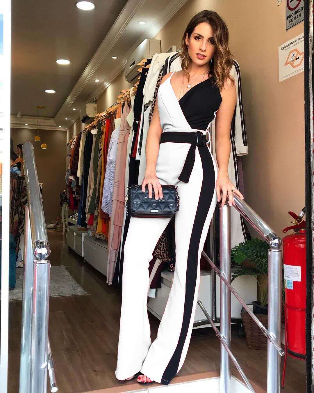 Black And White Double Suspender Jumpsuit - Pretty Girl Stuff