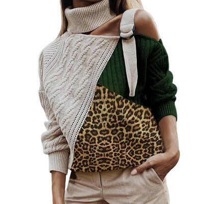 Winter women sweater leopard stitching sweater - Pretty Girl Stuff