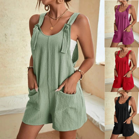 Jumpsuits Rompers For Women Summer Comfortable Casual Suspender Shorts Solid Color Overalls With Pockets Pants - Pretty Girl Stuff