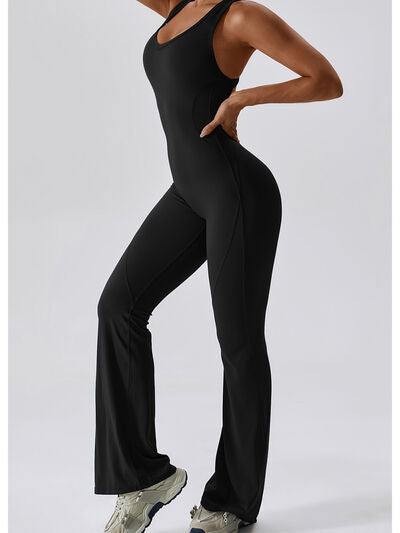 Cutout Wide Strap Bootcut Active Jumpsuit - Pretty Girl Stuff