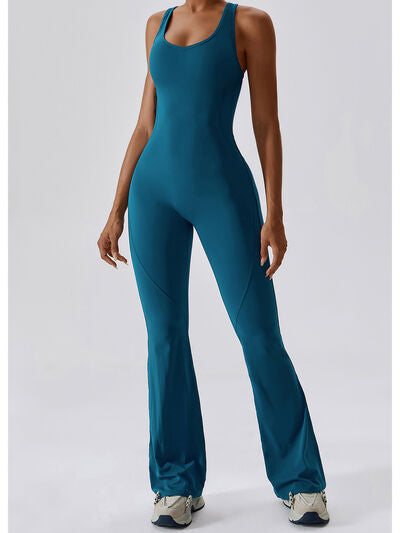 Cutout Wide Strap Bootcut Active Jumpsuit - Pretty Girl Stuff