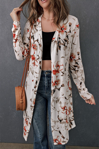 Double Take Printed Open Front Longline Cardigan - Pretty Girl Stuff