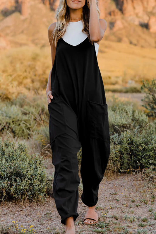 V-Neck Sleeveless Jumpsuit with Pocket - Pretty Girl Stuff