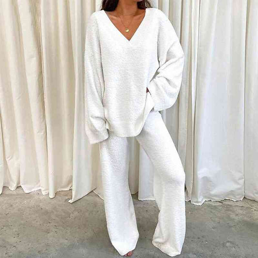 V-Neck Long Sleeve Top and Long Pants Set - Pretty Girl Stuff