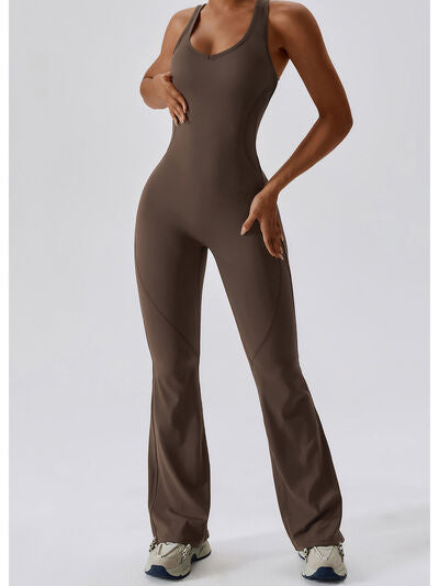 Cutout Wide Strap Bootcut Active Jumpsuit - Pretty Girl Stuff