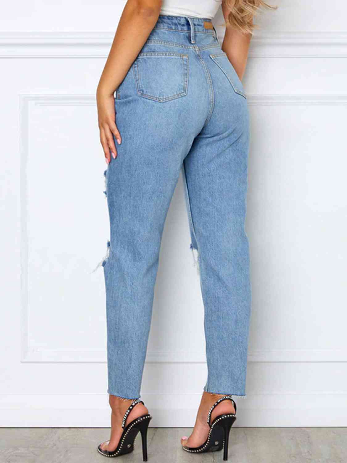 Distressed High Waist Straight Jeans - Pretty Girl Stuff