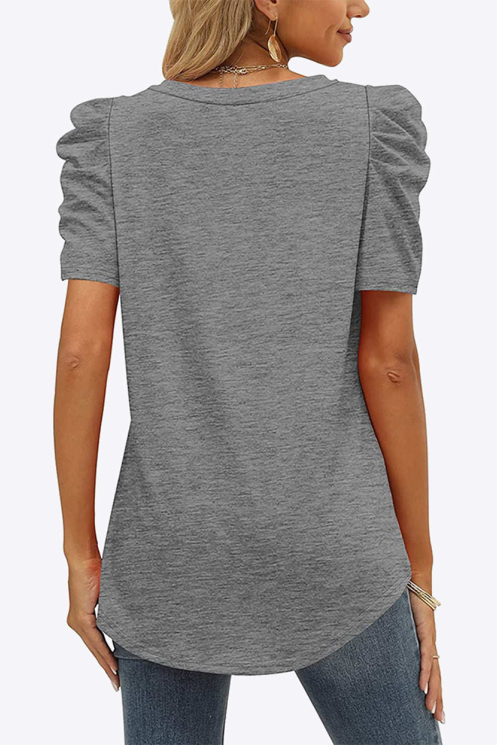 V-Neck Puff Sleeve Tee - Pretty Girl Stuff