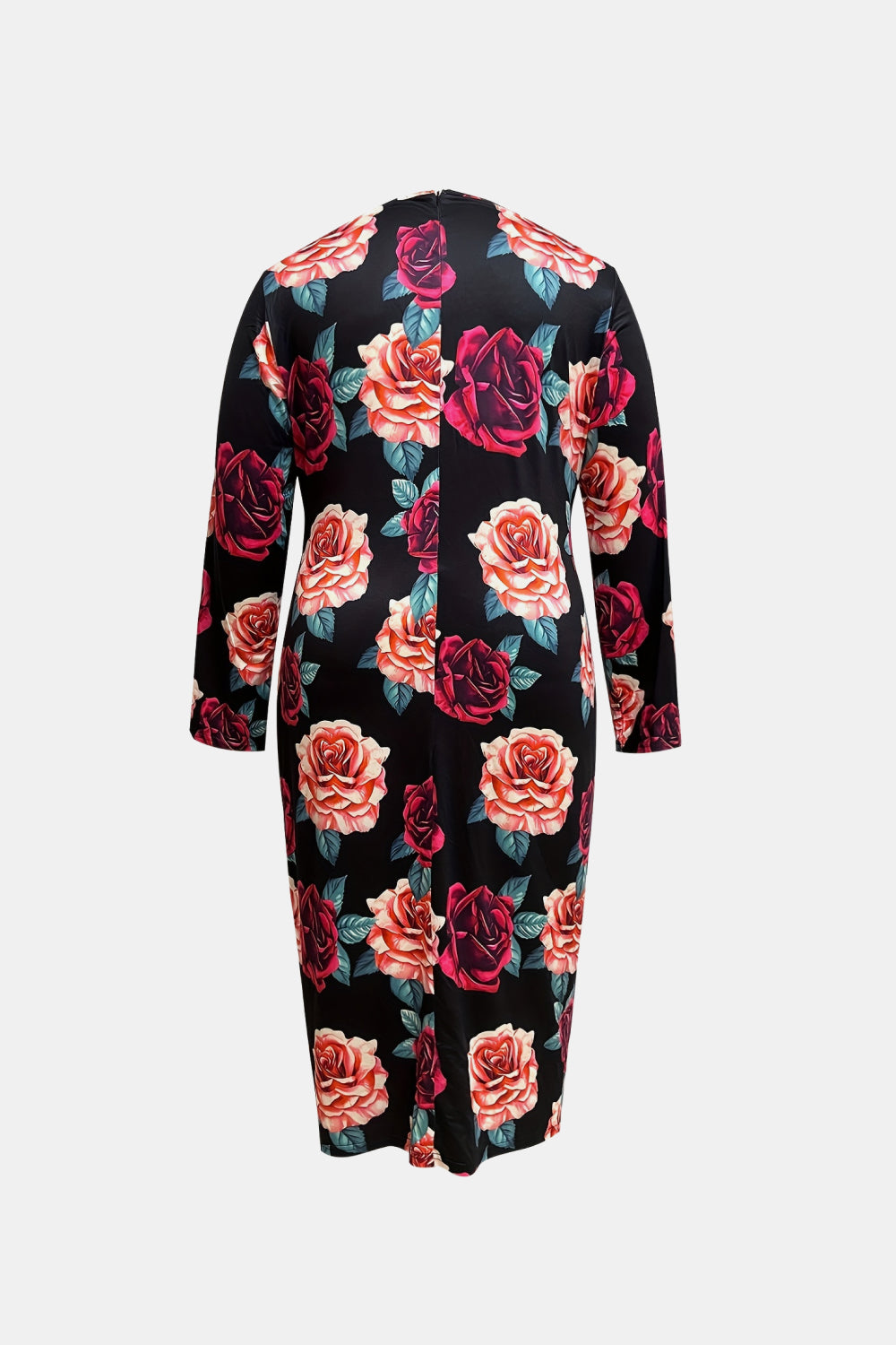 Plus Size Floral Print Surplice Neck Long Sleeve Dress - Pretty Girl Stuff