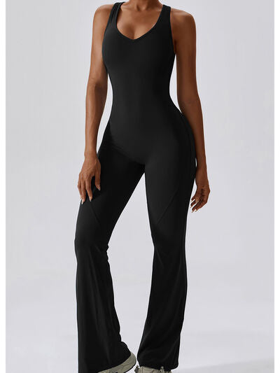 Cutout Wide Strap Bootcut Active Jumpsuit - Pretty Girl Stuff