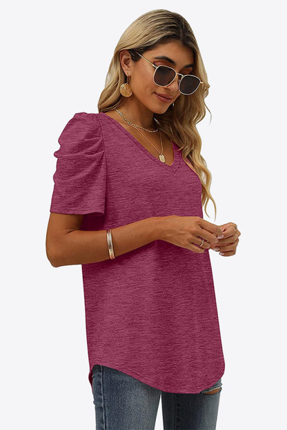 V-Neck Puff Sleeve Tee - Pretty Girl Stuff