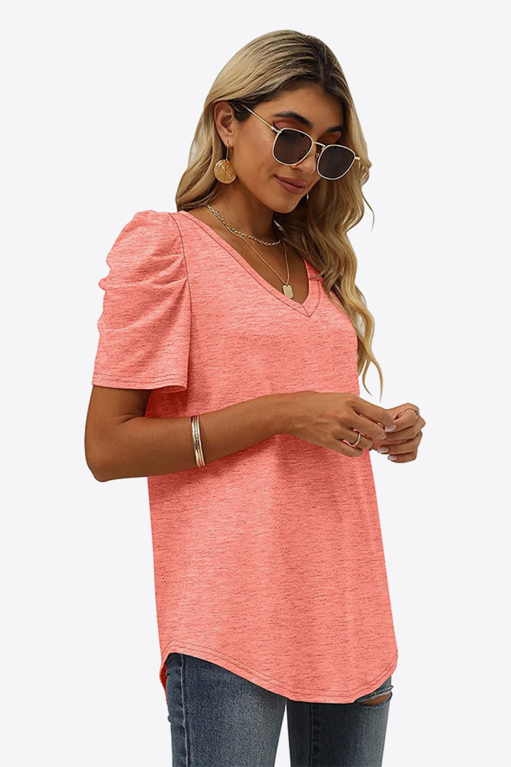 V-Neck Puff Sleeve Tee - Pretty Girl Stuff