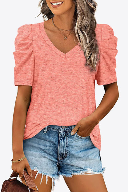 V-Neck Puff Sleeve Tee - Pretty Girl Stuff