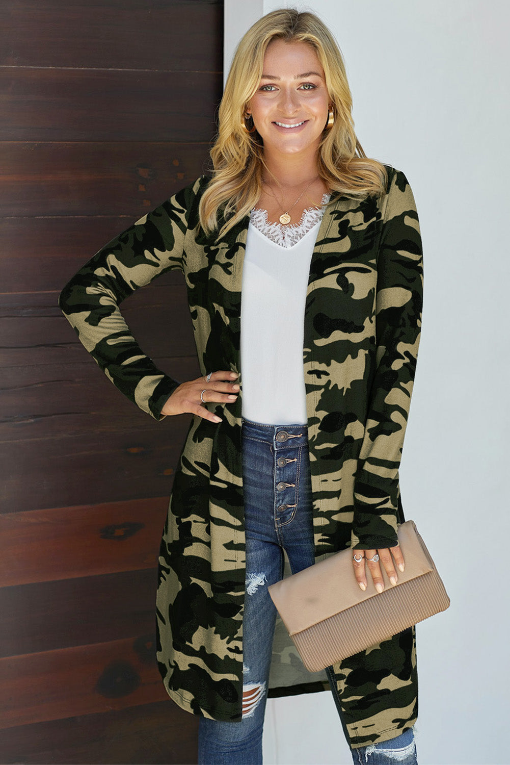 Double Take Printed Open Front Longline Cardigan - Pretty Girl Stuff