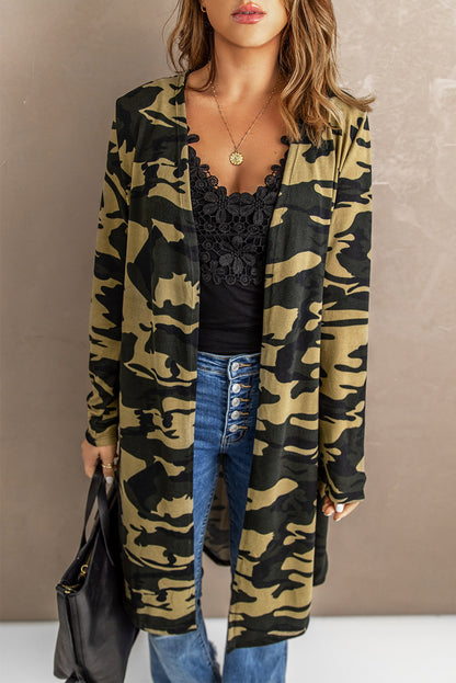 Double Take Printed Open Front Longline Cardigan - Pretty Girl Stuff