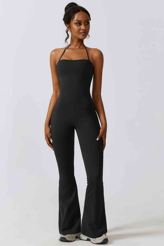 Halter Neck Flare Sport Jumpsuit - Pretty Girl Stuff