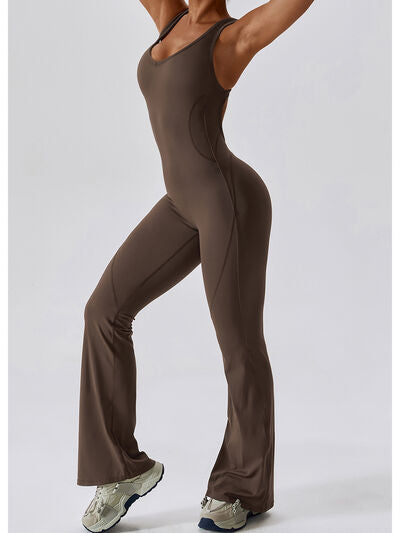 Cutout Wide Strap Bootcut Active Jumpsuit - Pretty Girl Stuff