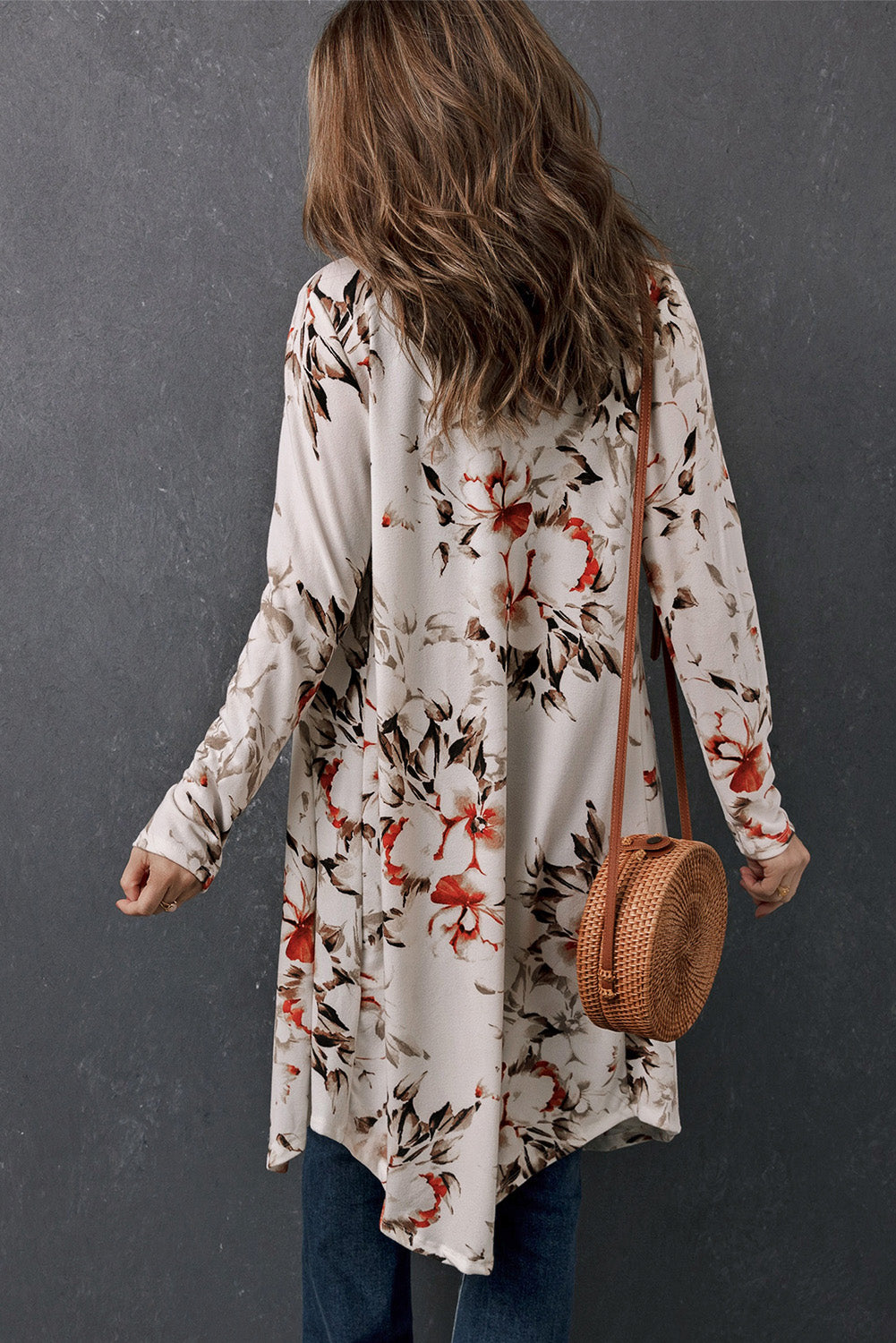 Double Take Printed Open Front Longline Cardigan - Pretty Girl Stuff