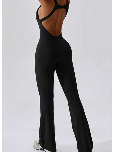 Cutout Wide Strap Bootcut Active Jumpsuit - Pretty Girl Stuff