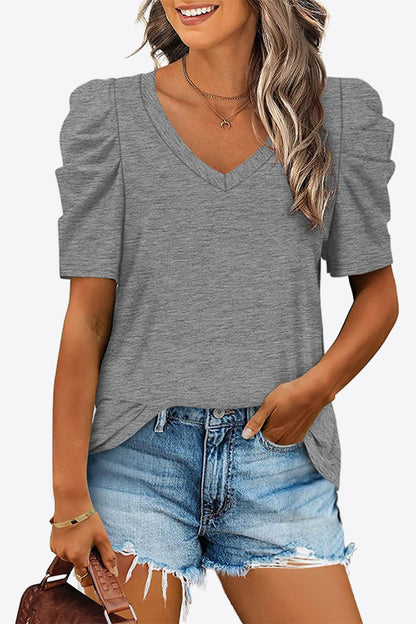 V-Neck Puff Sleeve Tee - Pretty Girl Stuff